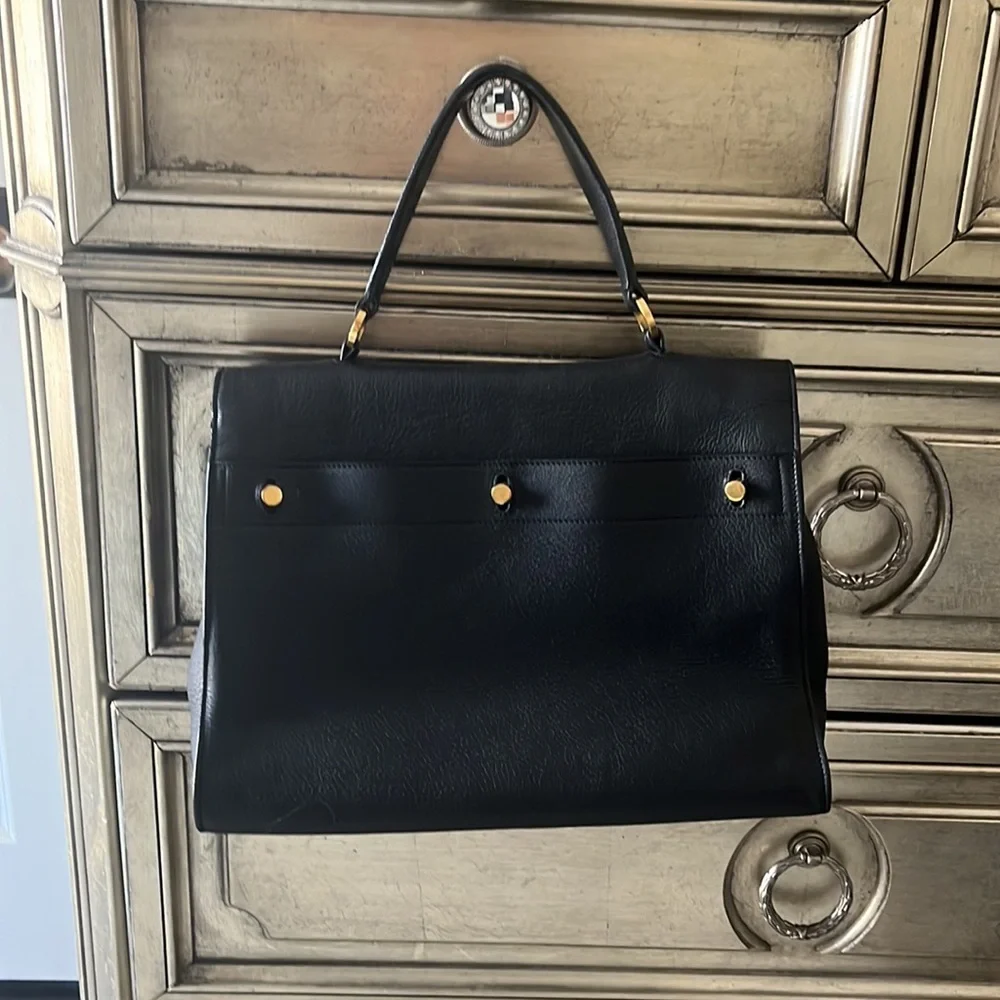 Yves Saint Laurent Black Leather Top-Handle Satchel with Gold Hardware